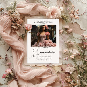 Elegant Modern 2 Photo Quinceanera Invitation 