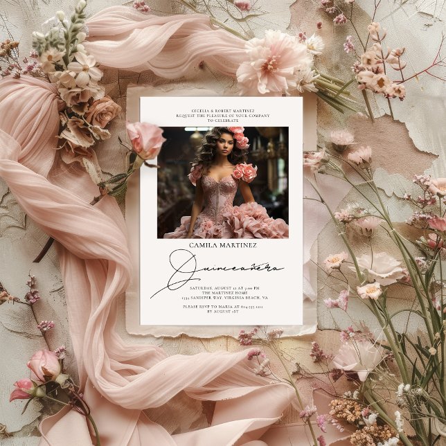 Elegant Modern 2 Photo Quinceanera Invitation  (2 Photo Quinceanera )