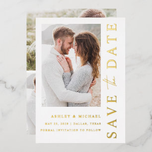 Elegant Modern 4 Photo Wedding Save the Date Gold
