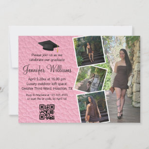 elegant modern 4 photos graduation party pink invitation