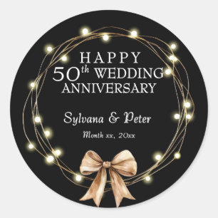 Elegant Modern 50th Anniversary Party Gold Black  Classic Round Sticker