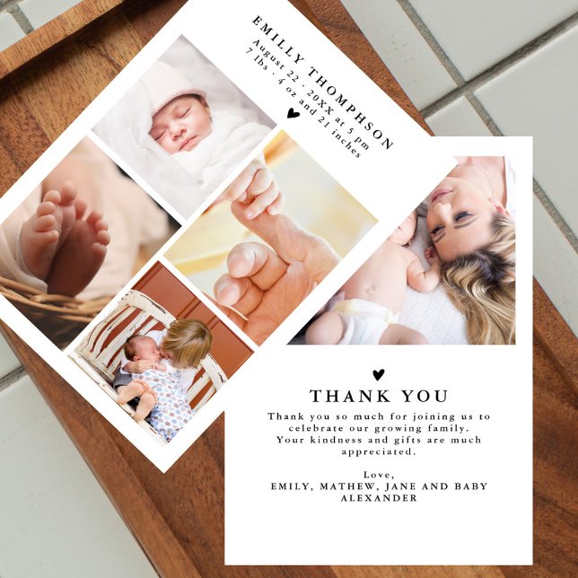 Elegant Modern 5 Photo Baby Shower Thank You (Creator Uploaded)