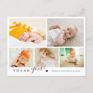 Elegant & Modern 5 Photo Collage Baby Shower Postcard