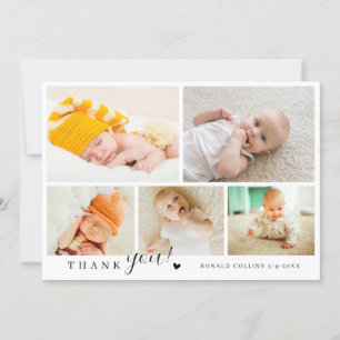 Elegant & Modern 5 Photo Collage Baby Shower Thank You Card