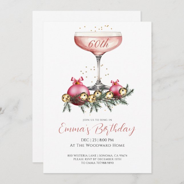 Elegant Modern 60th Christmas Birthday Party Invitation (Front/Back)