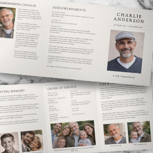 Elegant Modern 7-Photo Celebration of Life Funeral Tri-Fold Programme