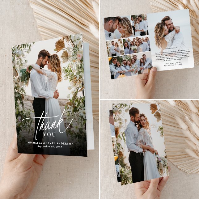 Elegant Modern 8-Photo Wedding Thank You Card (Creator Uploaded)