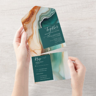 Elegant Modern Abstract Agate Jade Terracotta All In One Invitation