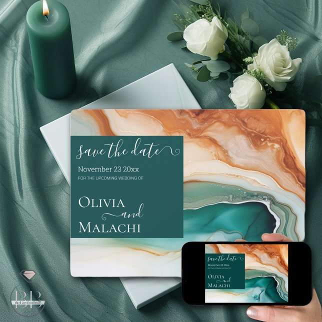 Elegant Modern Abstract Agate  Jade Terracotta Invitation (Creator Uploaded)