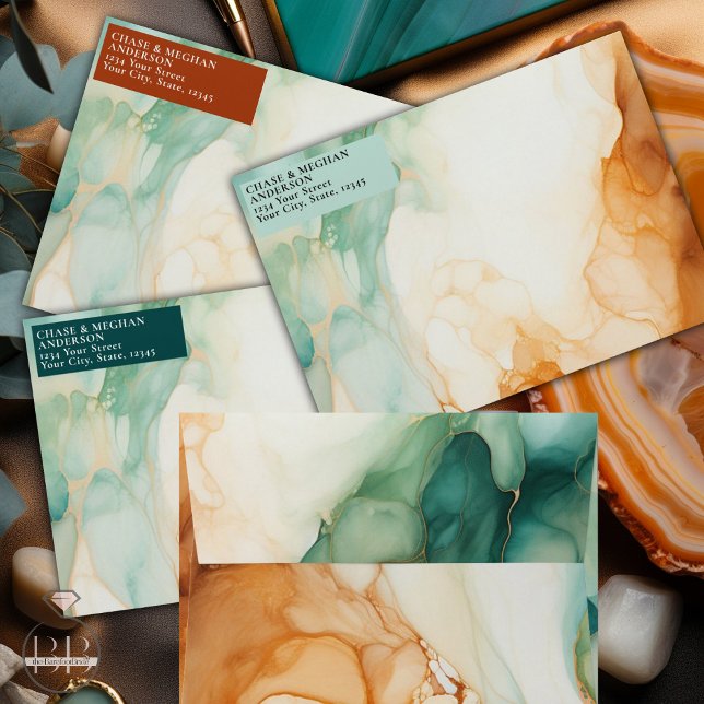Elegant Modern Abstract Agate Teal Terracotta Envelope (Creator Uploaded)