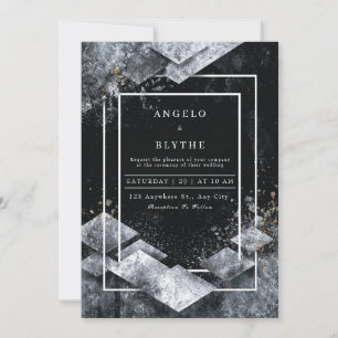 Elegant Modern Abstract Black Wedding Invitation 