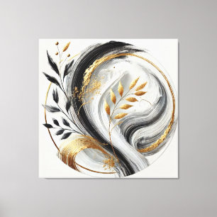 Elegant Modern Abstract-Black White and Gold- Canvas Print