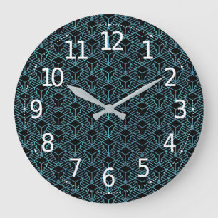 Elegant Modern Abstract Blue Art Deco Pattern   Large Clock