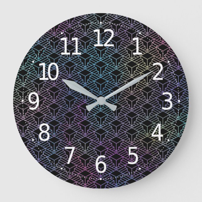 Elegant Modern Abstract Colourful Art Deco Pattern Large Clock (Front)