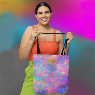 Elegant Modern Abstract Gold Fire Opal Custom Name Tote Bag