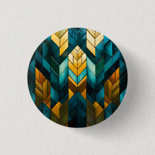 Elegant Modern Abstract Gold Teal Geometric 3 Cm Round Badge