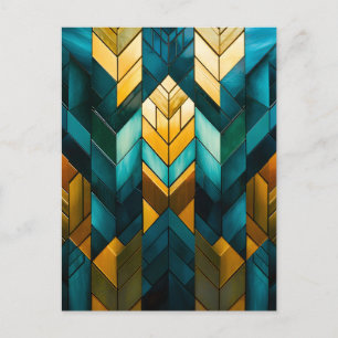 Elegant Modern Abstract Gold Teal Geometric Announcement Postcard