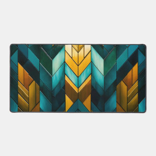 Elegant Modern Abstract Gold Teal Geometric Desk Mat