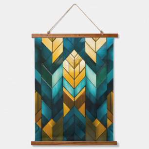 Elegant Modern Abstract Gold Teal Geometric Hanging Tapestry