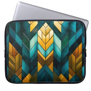 Elegant Modern Abstract Gold Teal Geometric Laptop Sleeve