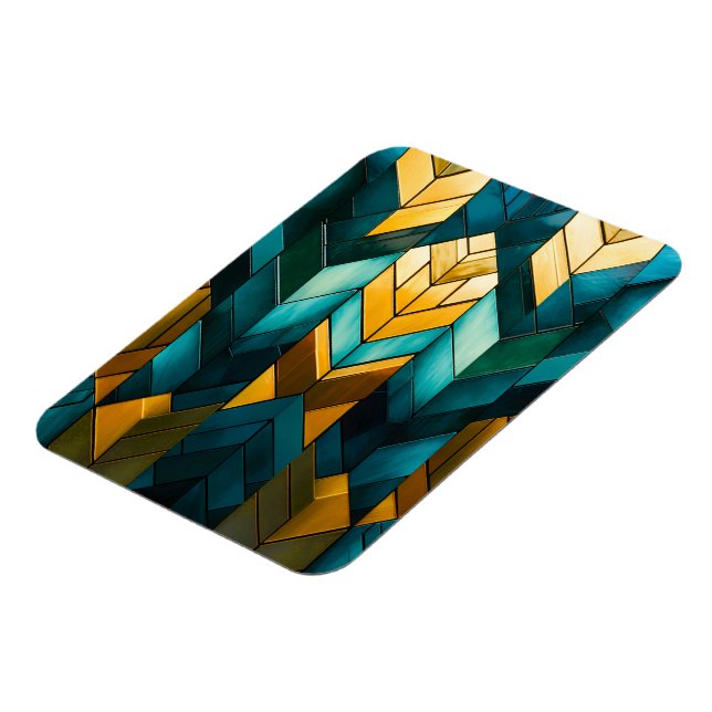 Elegant Modern Abstract Gold Teal Geometric Magnet (Left Side)