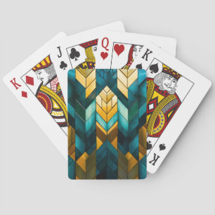 Elegant Modern Abstract Gold Teal Geometric Playing Cards