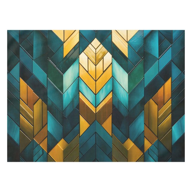 Elegant Modern Abstract Gold Teal Geometric Tablecloth (Front (Horizontal))