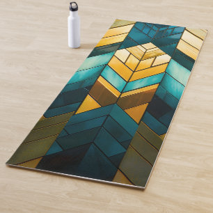 Elegant Modern Abstract Gold Teal Geometric Yoga Mat