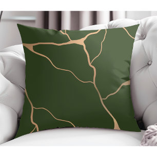 Elegant Modern Abstract Gold Vein Desig Dark Green Cushion