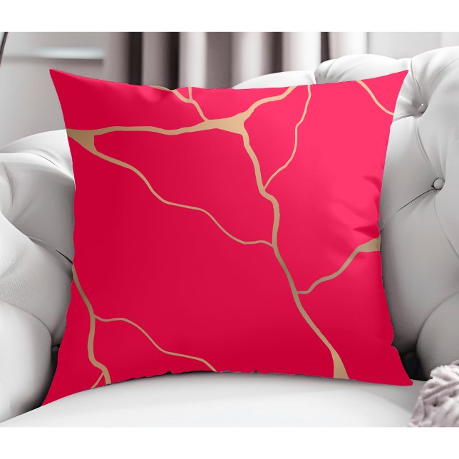 Elegant Modern Abstract Gold Vein Design Red Cushion (Creator Uploaded)