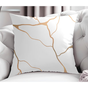 Elegant Modern Abstract Gold Vein Design White Cushion