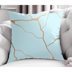Elegant Modern Abstract Gold Vein Light Turquoise  Cushion