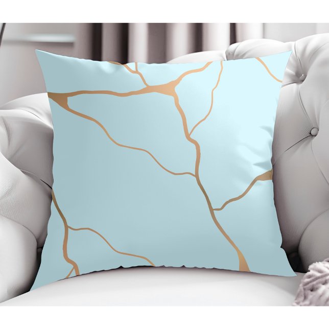 Elegant Modern Abstract Gold Vein Light Turquoise  Cushion (Creator Uploaded)