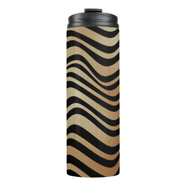 Elegant Modern Abstract Gold Waves Zebra Pattern | Thermal Tumbler (Front)