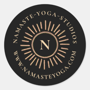 Elegant Modern Abstract Monogram Black Yellow Gold Classic Round Sticker