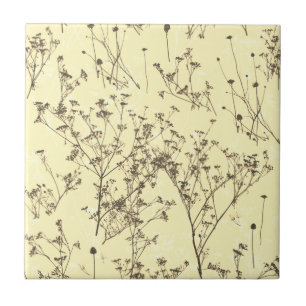 Elegant Modern Abstract Wild Flowers Cream Beige Tile