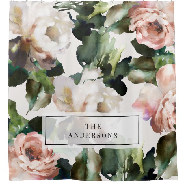 Elegant modern acrylic painted floral girly chic shower curtain (Front)