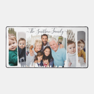 Elegant Modern Add 5 Photos & Family Name White Desk Mat
