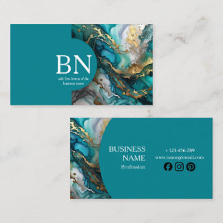 Elegant Modern Agate Marble | Teal & Gold Business Card