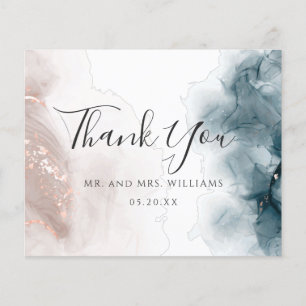 Elegant Modern Alcohol Ink Blush Blue Thank You