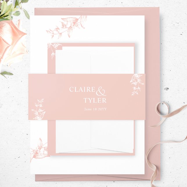 Elegant Modern and Minimal Blush Pink Wedding Invitation Belly Band (Creator Uploaded)