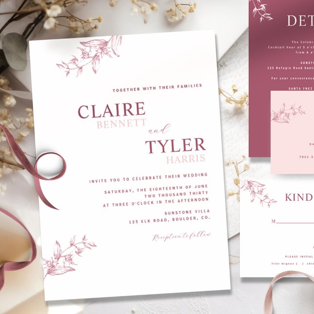 Elegant Modern and Minimal Burgundy, Pink Wedding Invitation (Creator Uploaded)
