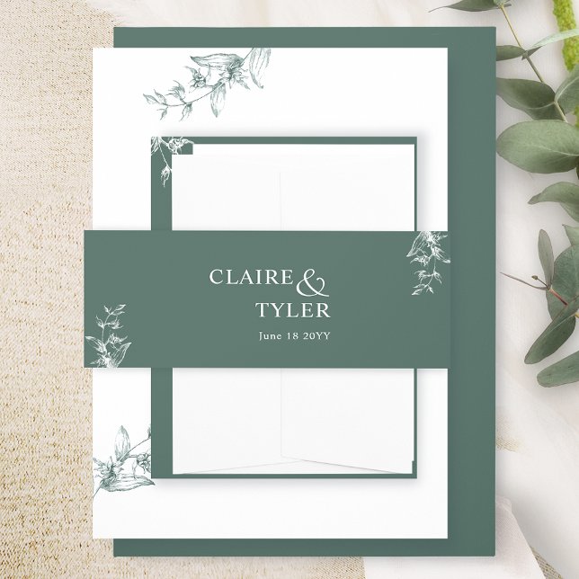 Elegant Modern and Minimal Deep Green Wedding Invitation Belly Band (Creator Uploaded)