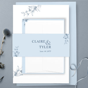 Elegant Modern and Minimal Dusty Blue Wedding Invitation Belly Band