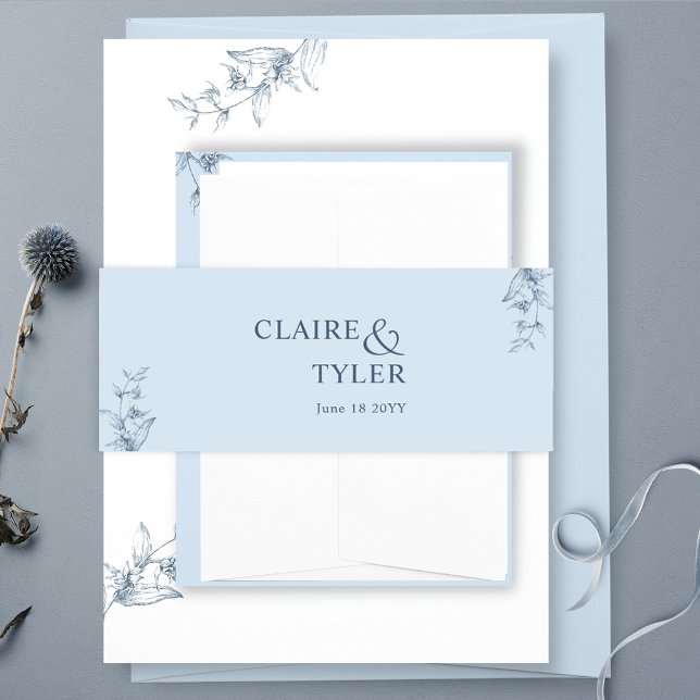 Elegant Modern and Minimal Dusty Blue Wedding Invitation Belly Band (Creator Uploaded)