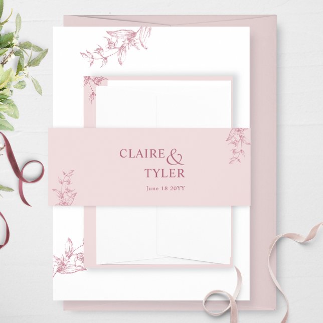 Elegant Modern and Minimal Dusty Pink Wedding Invitation Belly Band (Creator Uploaded)