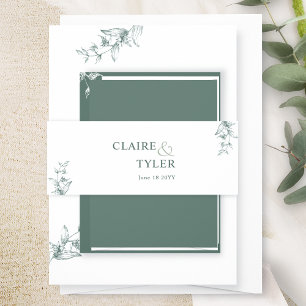 Elegant Modern and Minimal Green Wedding Invitation Belly Band