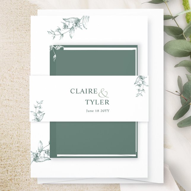 Elegant Modern and Minimal Green Wedding Invitation Belly Band (Creator Uploaded)