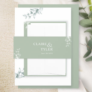 Elegant Modern and Minimal Pale Green Wedding Invitation Belly Band