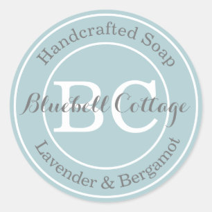 Elegant Modern Aqua Blue Monogram Handmade Soap Classic Round Sticker